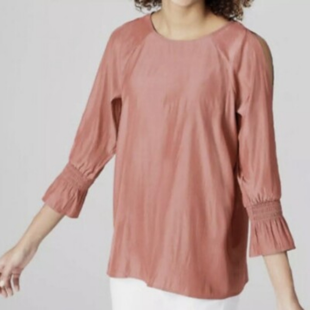 J. Jill Cold Shoulder Blush Pink Size 2XL Pullover Smocked Cuff Bell Sleeve